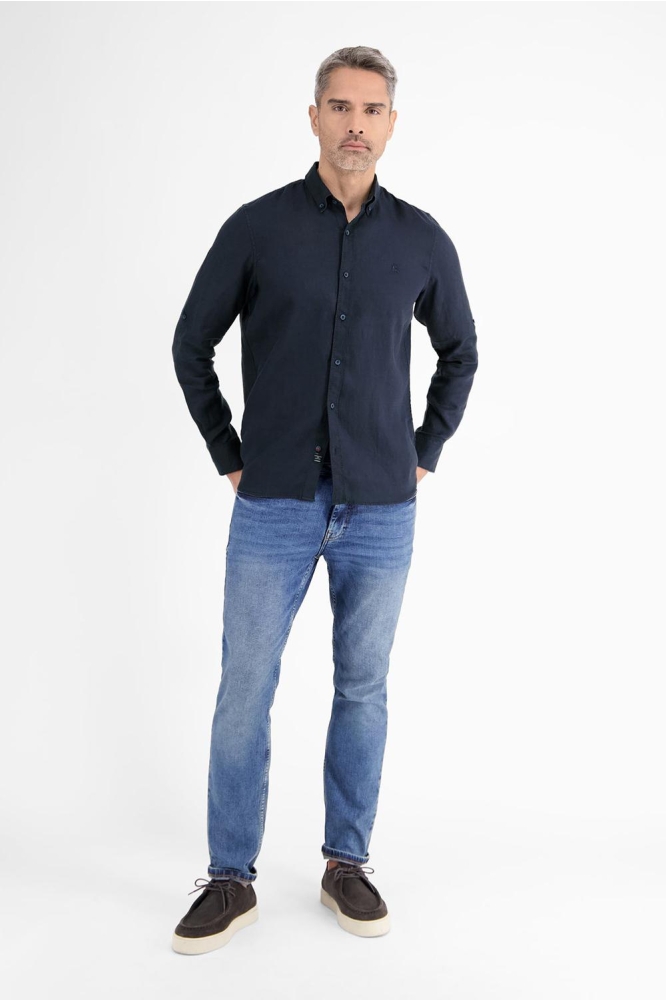 OVERHEMD VAN LINNEN EN KATOEN MIX 2541111 485 CLASSIC NAVY